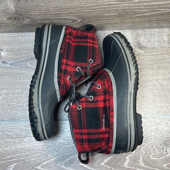 Eddie Bauer Hunt Pack Mid Red Plaid Women’s Sz 7.5 Waterproof Lace Up Duck Boots - Picture 10 of 11